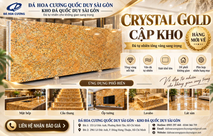 Crystal Gold Cập Kho – Đá Tự Nhiên Tông Vàng Sang Trọng Tại TP.HCM