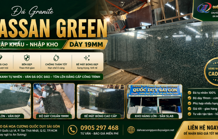 Đá Granite Hassan Green Nhập Khẩu Dày 19mm – Vẻ Đẹp Xanh Tự Nhiên Cho Mọi Không Gian