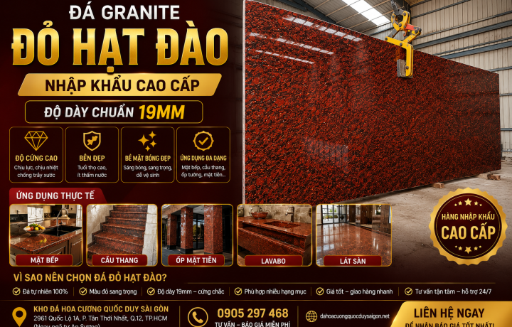 Đá Granite Đỏ Hạt Đào Nhập Khẩu Dày 19mm – Sang Trọng, Bền Đẹp Cho Mọi Công Trình