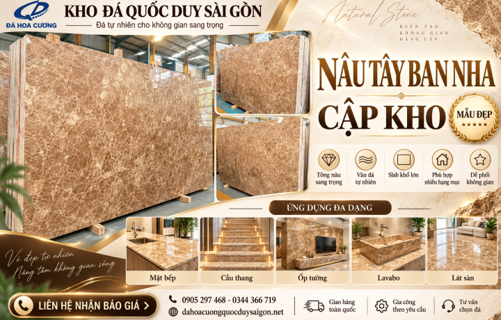 Nâu Tây Ban Nha Nhập Kho – Đá Granite Màu Nâu Sang Trọng, Giá Tốt Tại TP.HCM