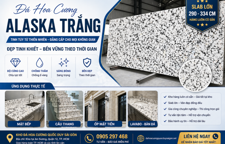 Đá Hoa Cương Alaska Trắng – Granite Cao Cấp, Bền Đẹp, Sang Trọng Tại TP HCM