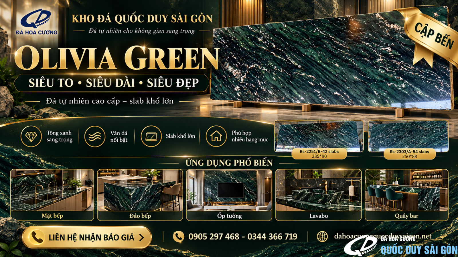 Olivia Green Siêu To Siêu Dài Cập Bến | Slab Xanh Siêu Đẹp
